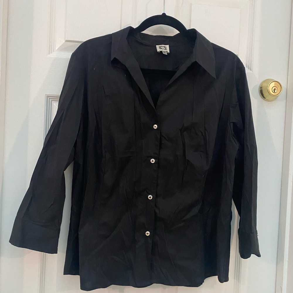 Anne Klein Black 3/4 Sleeve Button Down Shirt - XL